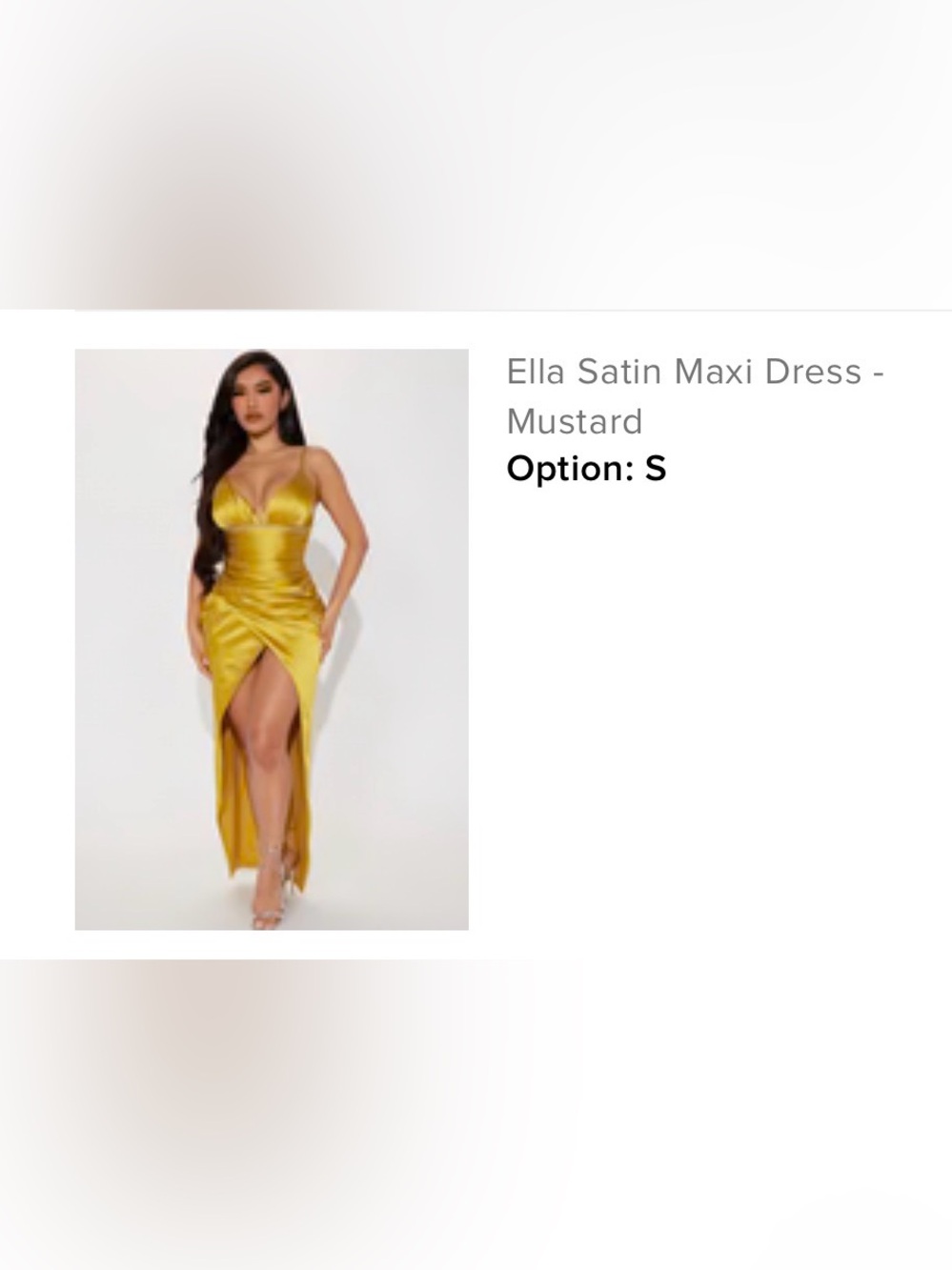 Fashion Nova Ella Satin Maxi Dress in Mustard
